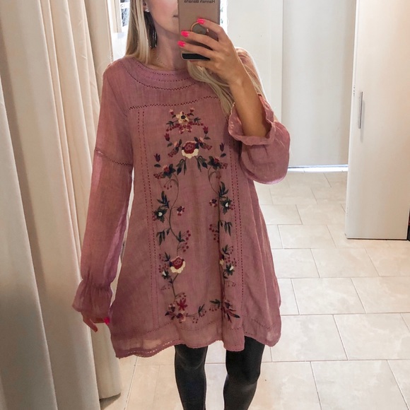 Umgee Dresses & Skirts - LAST ONE Long Sleeve BOHO Floral Burgundy Dress
